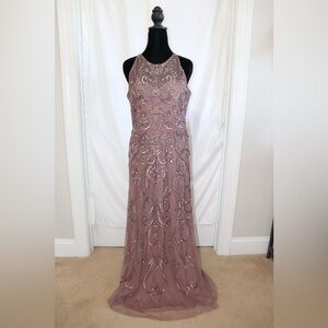 Elegant Mauve Embellished Evening Gown